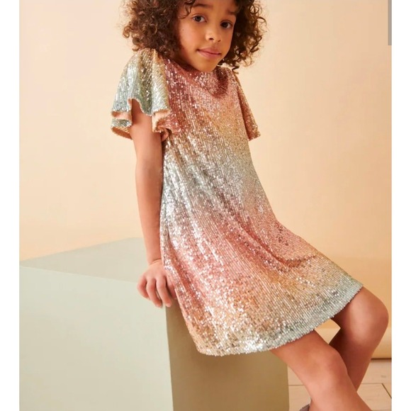next Other - Next Kids‎ Pink Silver Ombre Sequin Party Dress Flutter Sleeve 6yrs K89-849-088